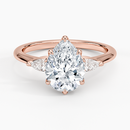 Petite Fleur Three Stone Diamond Ring - Pear Center Stone
