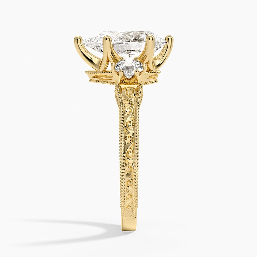 Hudson Engraved Three Stone Diamond Ring (1/3 ct. tw.) - Pear Center Stone