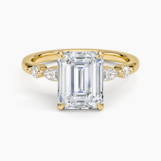 Versailles One-Quarter Coverage Diamond Ring - Emerald Cut Center Stone