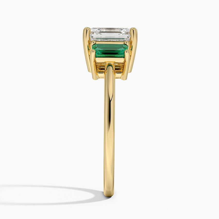 Luxe Rhiannon Three Stone Lab Emerald Ring - Asscher Cut Center Stone