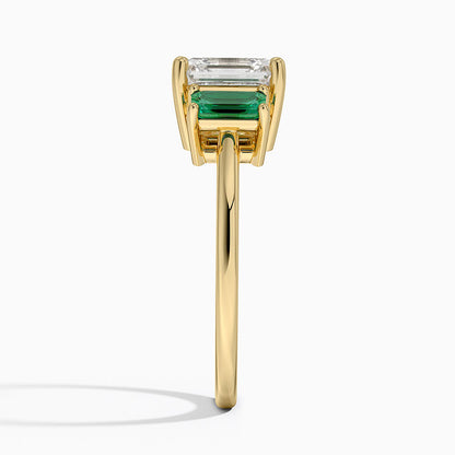 Luxe Rhiannon Three Stone Lab Emerald Ring - Asscher Cut Center Stone