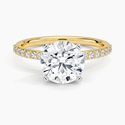 Petite Shared Prong Half Coverage Diamond Ring - Round Center Stone