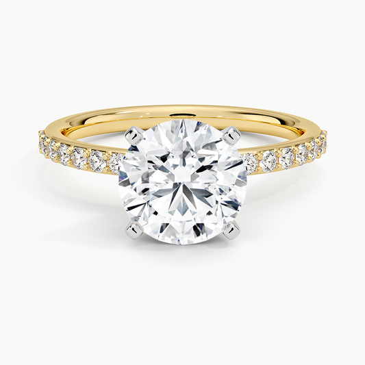 Petite Shared Prong Half Coverage Diamond Ring - Round Center Stone
