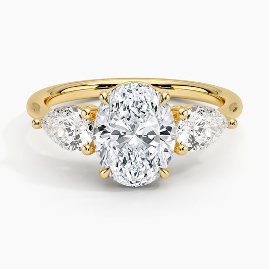 Luxe Opera Three Stone Diamond Ring - Oval Center Stone