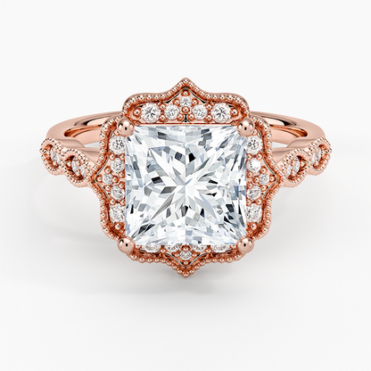 Cadenza Halo Diamond Ring - Princess Cut Center Stone