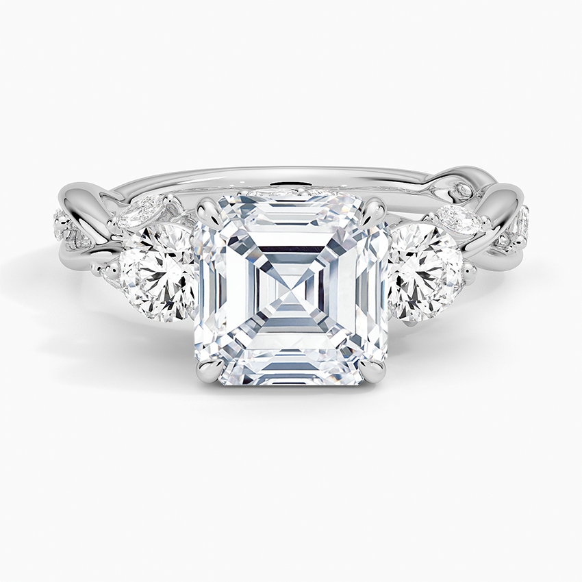 Secret Garden Three Stone Diamond Ring (3/4 ct. tw.) - Asscher Cut Center Stone