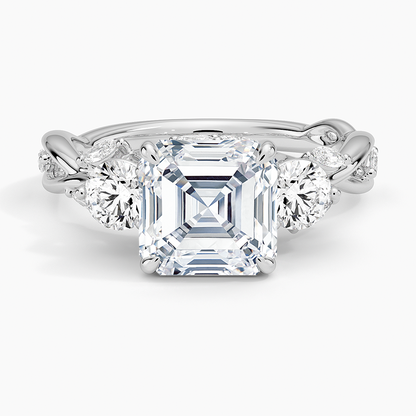 Secret Garden Three Stone Diamond Ring (3/4 ct. tw.) - Asscher Cut Center Stone