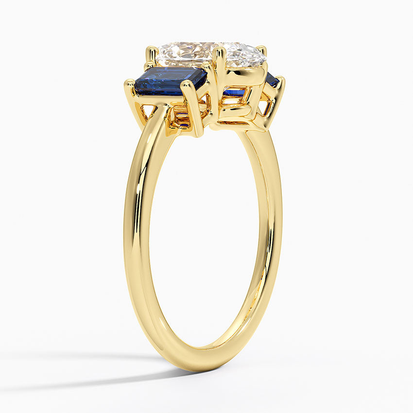 Luxe Rhiannon Three Stone Sapphire Ring - Oval Cut Center Stone