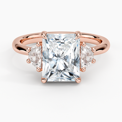 Half Moon Three Stone Diamond Ring (1/4 ct. tw.) - Radiant Cut Center Stone