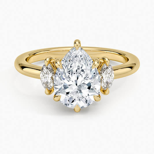 Sasha Three Stone Marquise Diamond Ring (1/3 ct. tw.) - Pear Center Stone