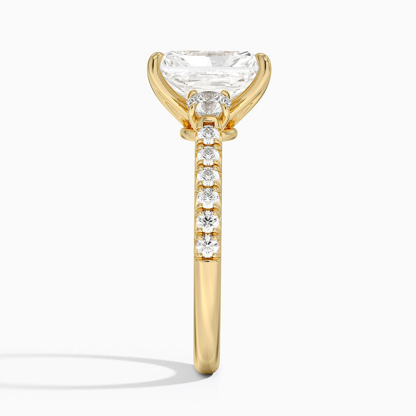Amelie Three Stone Diamond Ring - Radiant Cut Center Stone