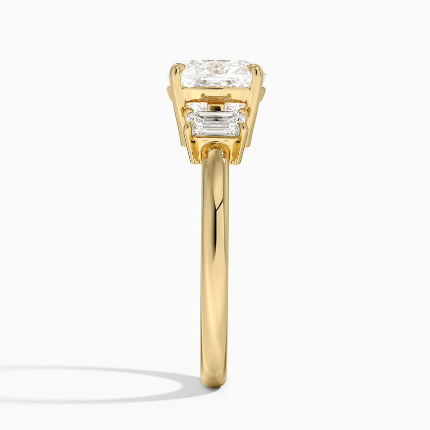 Rhiannon Emerald Cut Three Stone Diamond Ring (1/2 ct. tw.) - Cushion Cut Center Stone
