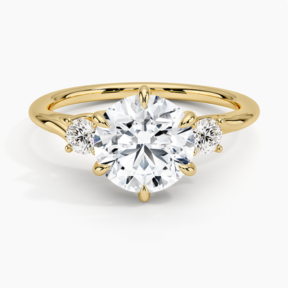 Delilah Three Stone Diamond Ring - Round Center Stone