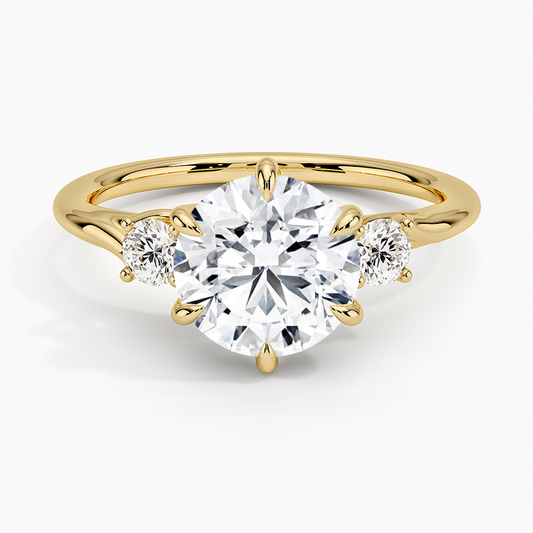 Delilah Three Stone Diamond Ring - Round Center Stone