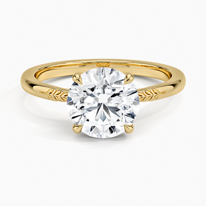 Laurel Engraved Ring - Round Cut Center Stone