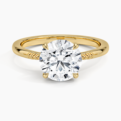 Laurel Engraved Ring - Round Cut Center Stone