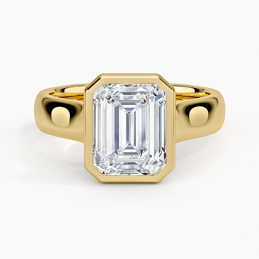 Luna 4mm Bezel Ring - Emerald Cut Center Stone