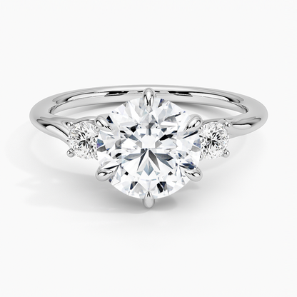 Delilah Three Stone Diamond Ring - Round Center Stone