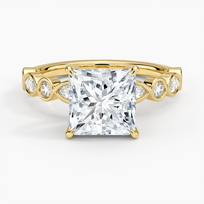 Versailles Bezel Diamond Ring - Princess Cut Center Stone