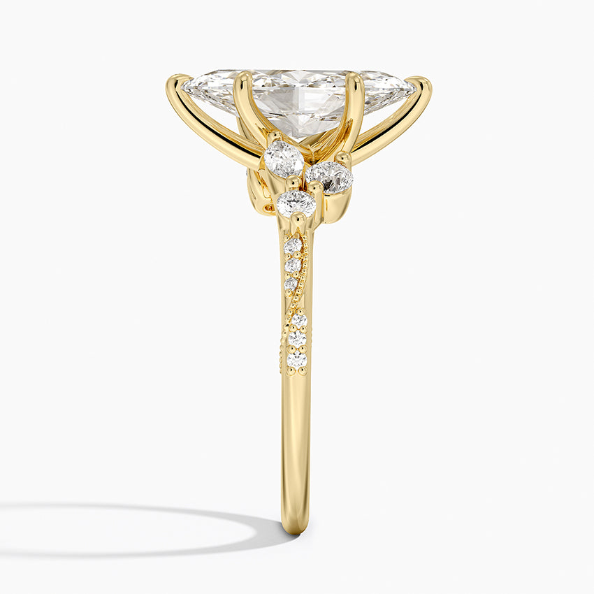 Luxe Camellia Milgrain Diamond Ring - Marquise Center Stone