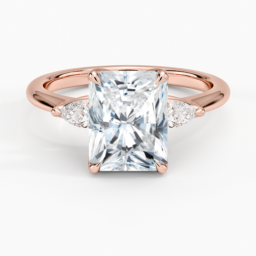 Petite Fleur Three Stone Diamond Ring - Radiant Cut Center Stone
