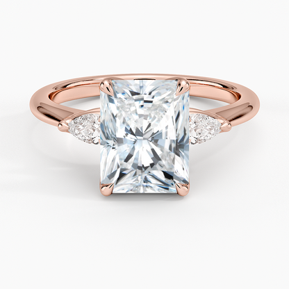 Petite Fleur Three Stone Diamond Ring - Radiant Cut Center Stone