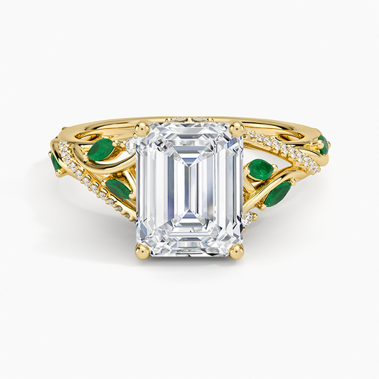 Begonia Vine Diamond and Lab Emerald Ring (1/8 ct. tw.)