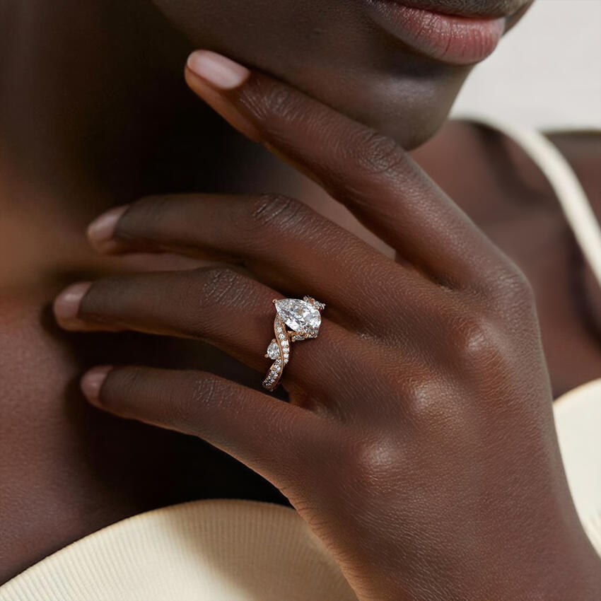 Grand Camellia Diamond Ring - Emerald Cut Center Stone