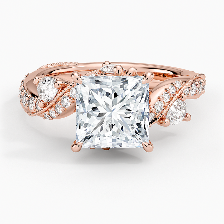 Grand Camellia Diamond Ring - Princess Cut Center Stone