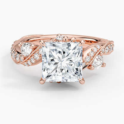 Grand Camellia Diamond Ring - Princess Cut Center Stone