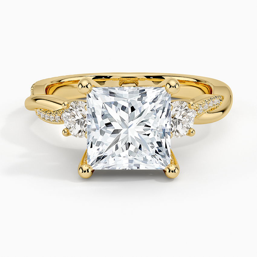 Adorned Petite Twisted Vine Three Stone Diamond Ring - Princess Cut Center Stone