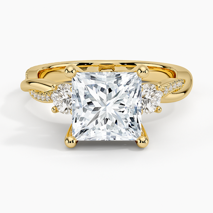 Adorned Petite Twisted Vine Three Stone Diamond Ring - Princess Cut Center Stone