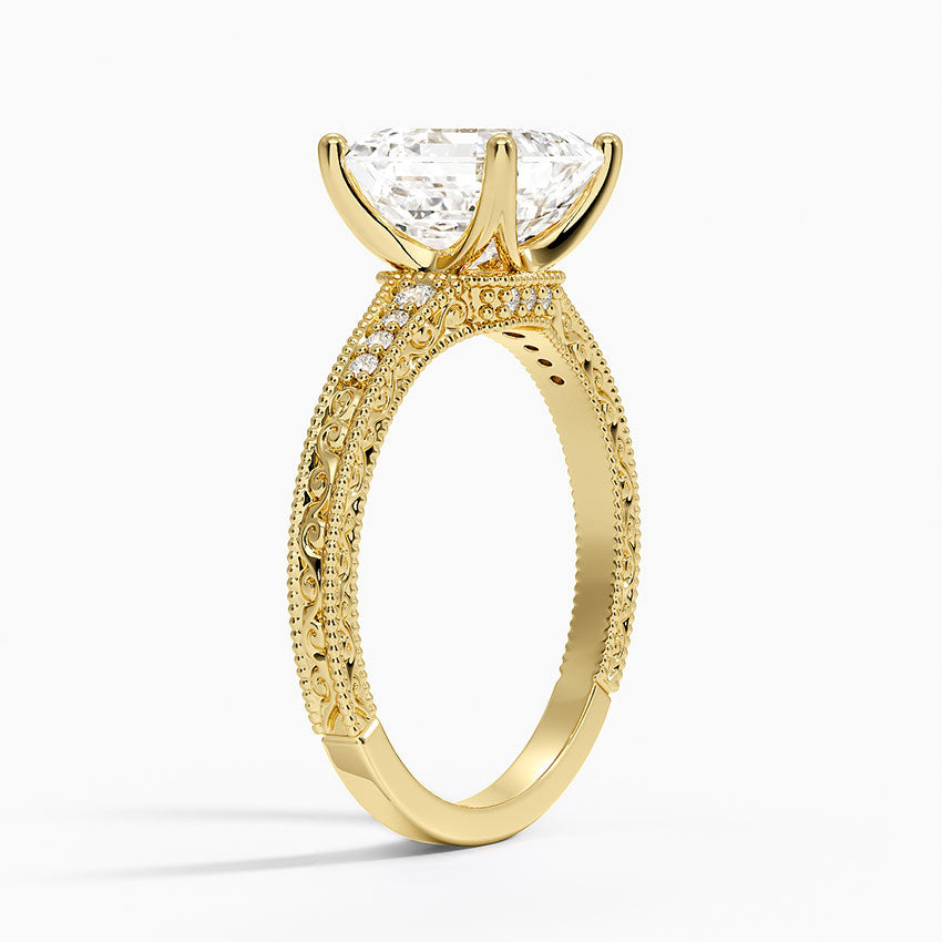 Hudson Engraved Diamond Ring - Asscher Cut Center Stone