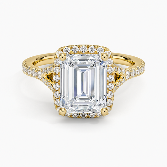 Joy Half Coverage Diamond Ring - Emerald Cut Center Stone