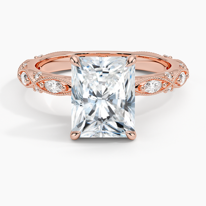 Celestia Milgrain Diamond Ring (1/4 ct. tw.) - Radiant Cut Center Stone