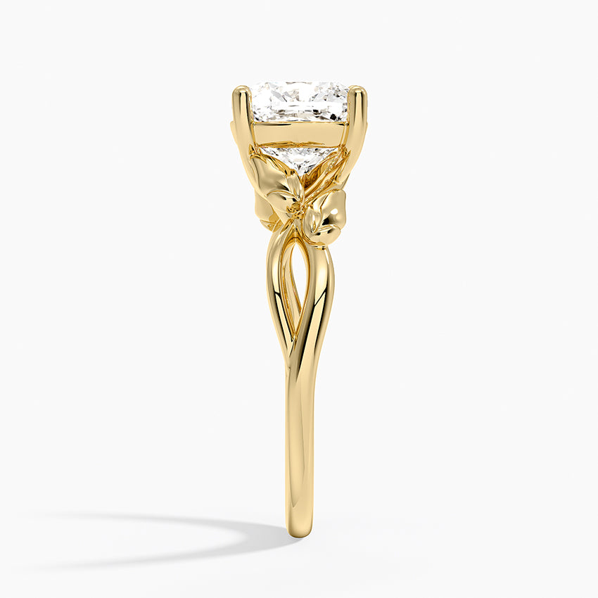 Budding Willow Solitaire Ring - Cushion Cut Center Stone