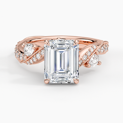 Grand Camellia Diamond Ring - Emerald Cut Center Stone