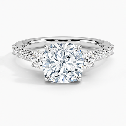 Amelie Three Stone Diamond Ring - Cushion Cut Center Stone