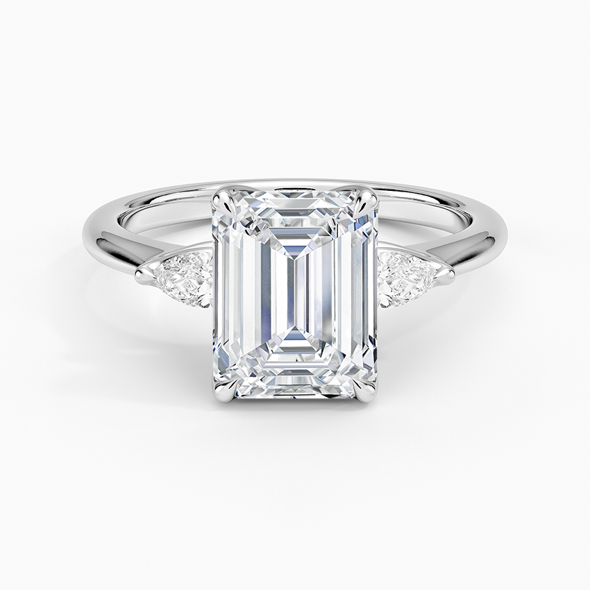 Petite Fleur Three Stone Diamond Ring - Emerald Cut Center Stone
