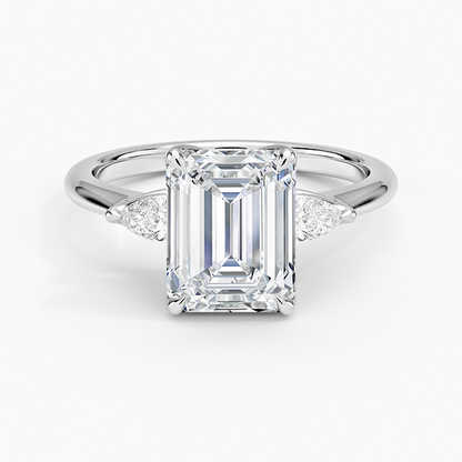 Petite Fleur Three Stone Diamond Ring - Emerald Cut Center Stone