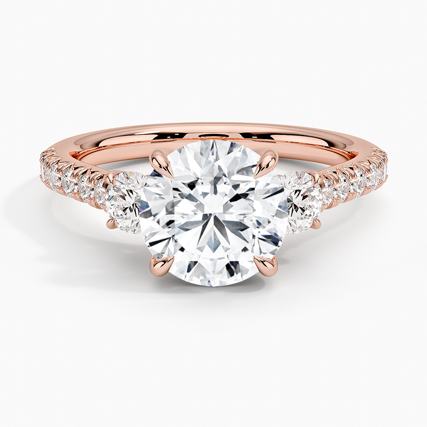 Amelie Three Stone Diamond Ring - Round Center Stone