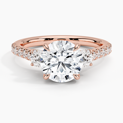 Amelie Three Stone Diamond Ring - Round Center Stone