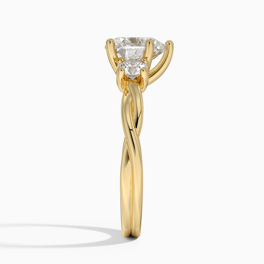 Twisted Vine Three Stone Diamond Ring - Heart Cut Center Stone
