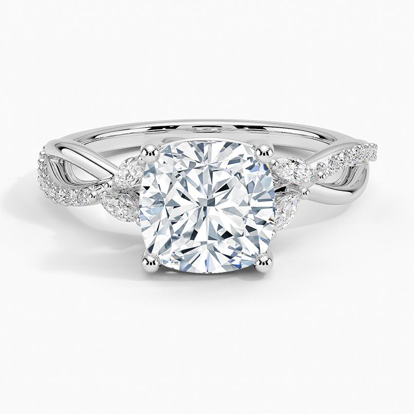 Petite Twisted Willow Diamond Ring - Cushion Cut Center Stone