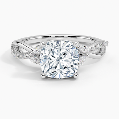 Petite Twisted Willow Diamond Ring - Cushion Cut Center Stone