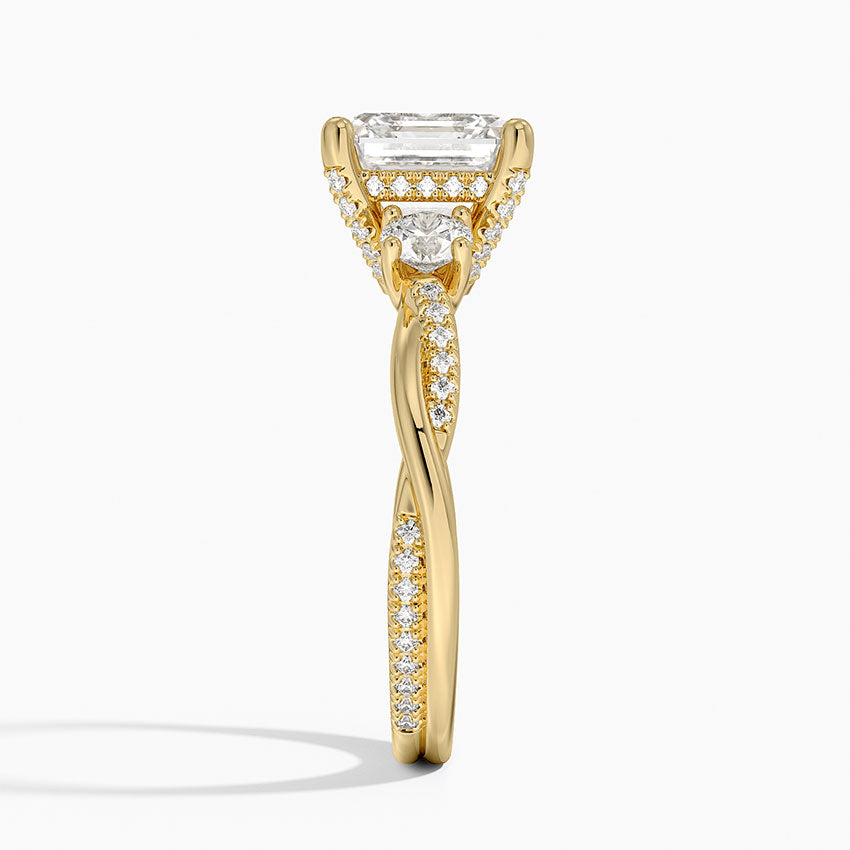 Adorned Petite Twisted Vine Three Stone Diamond Ring - Asscher Cut Center Stone