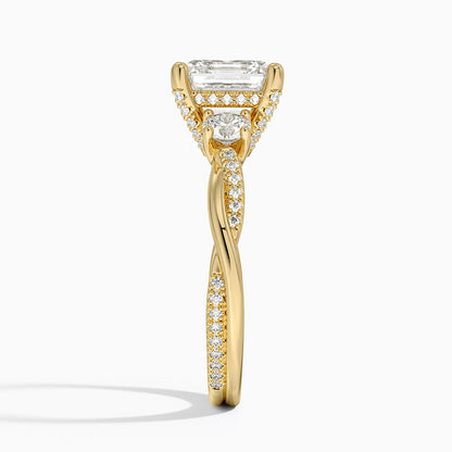 Adorned Petite Twisted Vine Three Stone Diamond Ring - Asscher Cut Center Stone