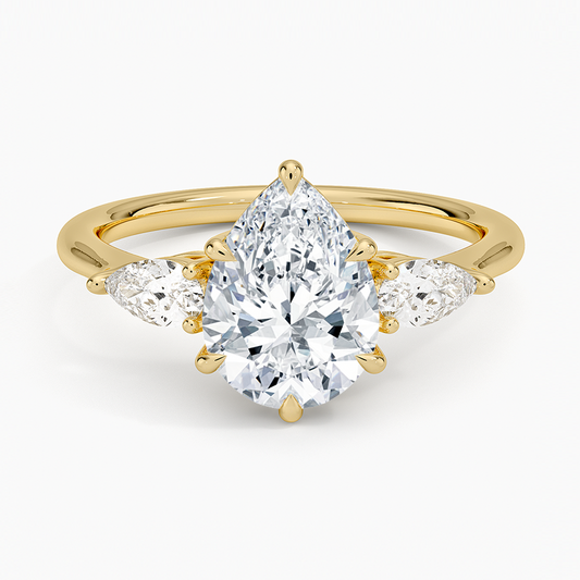 Opera Three Stone Diamond Ring - Pear Center Stone