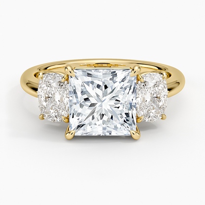 Luxe Faye Elongated Cushion Three Stone Diamond Ring (1 ct. tw.) - Princess Cut Center Stone
