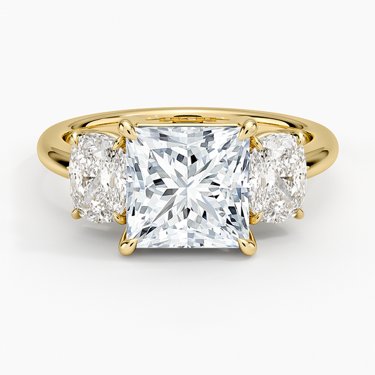 Luxe Faye Elongated Cushion Three Stone Diamond Ring (1 ct. tw.) - Princess Cut Center Stone